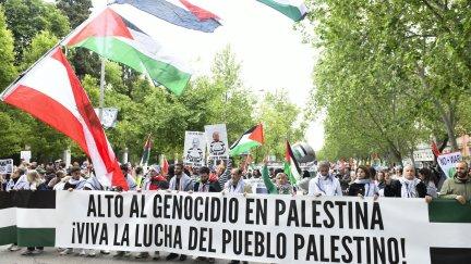 La Red Solidaria contra la Ocupación de Palestina ha convocado para este sábado una manifestación en Madrid para denunciar "el genocidio en Palestina" y el comercio de armas con Israel, en un momento en el que el Gobierno de Benjamín Netanyahu intensifica sus operaciones en Gaza y Cisjordania. EFE/Víctor Lerena