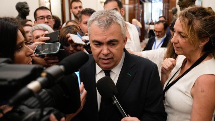 El diputado socialista Santos Cerdán atiende a los medios a su llegada al Congreso este jueves. / EFE