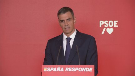 Pedro Sánchez, en la comparecencia de este jueves, tras conocerse el informe de la UCO./ Aragón TV