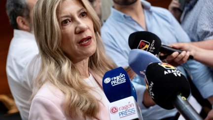 Mar Vaquero durante sus declaraciones ante los medios de comunicación. / Gobierno de Aragón