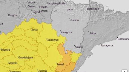 Aviso naranja y amarillo por tormentas en el sur de Aragón. / Aemet