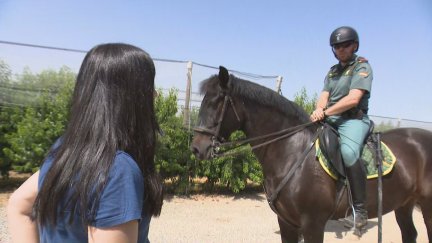 Un agente a caballo vigila los campos de recolección en el Bajo Cinca./ Aragón TV