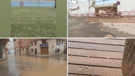 Una fuerte tromba de agua acompañada de granizo provoca afectaciones en Calamocha. / Aragón TV