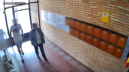 Momento en el que el agresor se cuela en el portal de la vivienda para robar a la mujer. / Guardia Civil