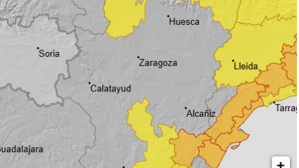 Mapa con los niveles de aviso por tormentas. / Aemet