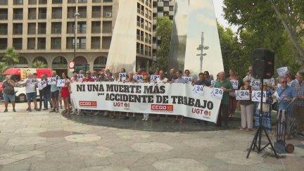 Concentración por la siniestralidad laboral este miércoles en Zaragoza. / Aragón TV