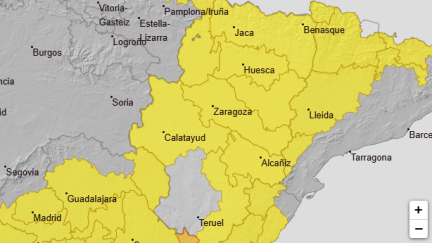 Mapa de avisos por calor y tormentas de la Aemet para este lunes. / Aemet
