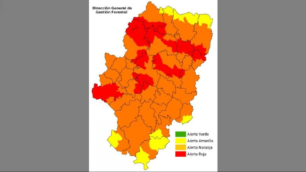 Mapa de niveles de alerta por incendios para este martes 26. / Infoar