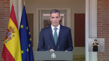 Pedro Sánchez en la declaración institucional desde la Moncloa./ Aragón TV