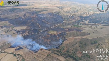 Incendio forestal de este verano en Daroca, donde ardieron 21.000 hectáreas. / INFOAR