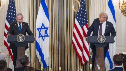Intervención de Trump y Netanyahu tras el encuentro en la Casa Blanca./ EFE/EPA/JIM LO SCALZO / POOL