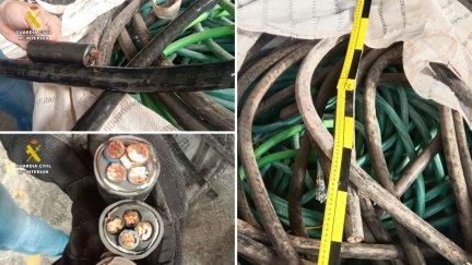 Parte del cable de cobre sutraído. / Guardia Civil