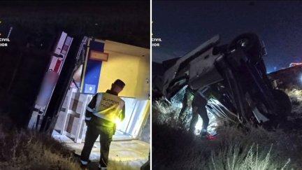 Accidente ocurrido esta madrugada en la AP-2 en Candasnos (Huesca). / Guardia Civil