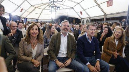 Chueca y Azcón, junto a líder de los populares Feijóo, en el Día del Afiliado. / Aragón Tv