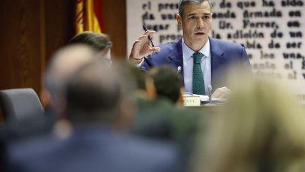 El presidente del Gobierno, Pedro Sánchez, durante su comparecencia en el Senado. / EFE