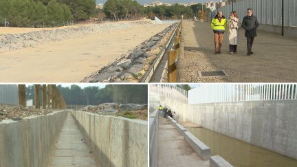 El canal perimetral de alivio en el Barranco de la Muerte de Zaragoza. / Aragón TV