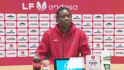 La jugadora del Casademont en la rueda de prensa previa al encuentro ante el Perfumerías Avenida.
