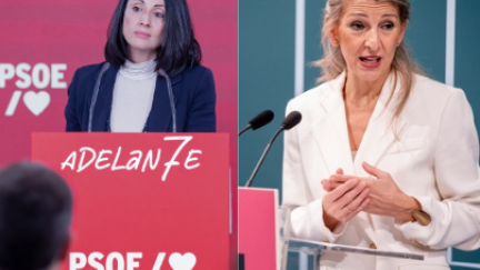La secretaria de Organización del PSOE, Rebeca Torró, y la vicepresidenta segunda del Gobierno, Yolanda Díaz. / Europa Press