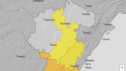Mapa de avisos por lluvias en Aragón para este último domingo del año. | Aemet