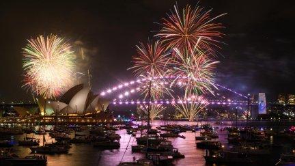 Los fuegos artificiales iluminan el cielo sobre el puerto de Sídney. / EFE. Dan Himbrechts