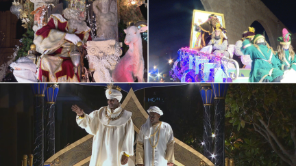 Los tres Reyes en sus carrozas en las diferentes provincias: Melchor, en Huesca; Gaspar, en Teruel, y Baltasar, en Zaragoza / Aragón TV