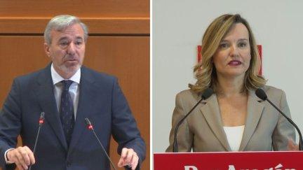 El candidato del PP a la Presidencia del Gobierno de Aragón, Jorge Azcón, y la candidata del PSOE, Pilar Alegría. / Aragón TV