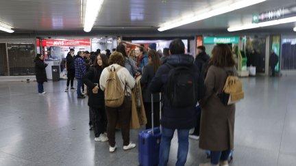 Pasajeros haciendo cola para alquilar un vehículo en la estación Puerta de Atocha, en Madrid. / EFE