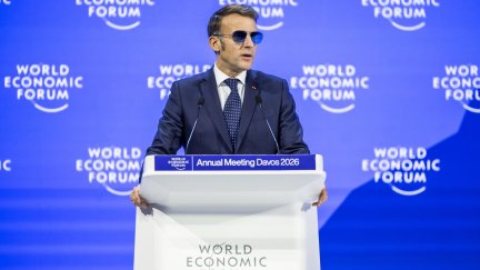 El presidente francés, Emmanuel Macron, este martes en el Foro Económico Mundial de Davos (Suiza). / EFE