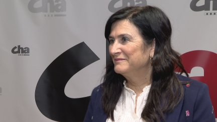 La secretaria general de Chunta Aragonesista (CHA), Isabel Lasobras, este lunes. / Aragón TV