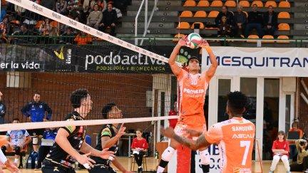 El Pamesa Teruel Voleibol, en un encuentro de esta temporada.