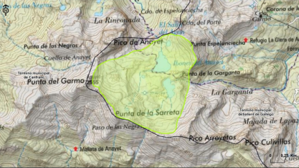Zona mapeada en la que no se podrá acampar entre junio y septiembre. / Gobierno de Aragón