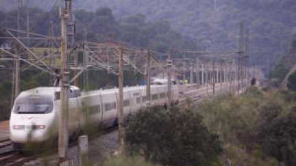 Un tren AVE circula por la zona del accidente en Adamuz (Córdoba) este martes. / EFE. Salas