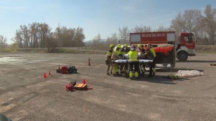 Simulacro de emergencias este domingo en Fraga. / Aragón TV