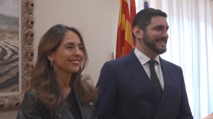 María Navarro junto a Alejandro Nolasco durante su encuentro en la ronda de consultas. / Aragón TV