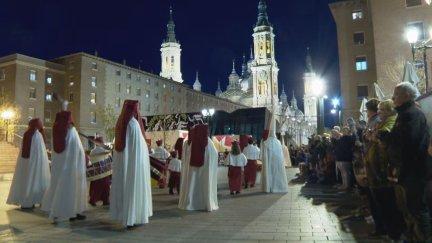 La procesión de Cristo Despojado, una de las primeras que comenzará este Martes Santo en Zaragoza. / Aragón TV