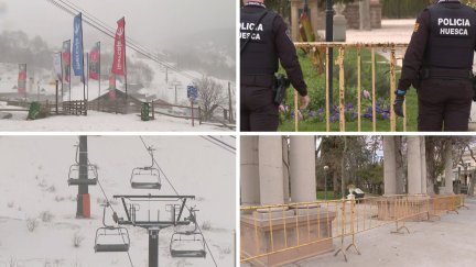 La estación de Cerler y el parque Miguel Sevet, en Huesca, cerrados este domingo por el viento. / Aragón TV