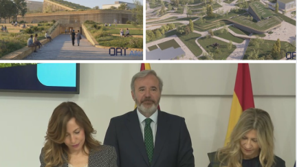 Infografías del futuro DAT Alierta (arriba) y firma del convenio entre el Gobierno de Aragón y el Ayuntamiento de Zaragoza (abajo)./ Aragón TV