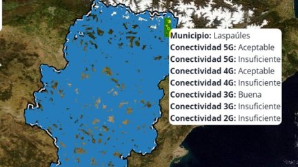 En el mapa se puede consultar la calidad de cobertura de móvil en los municipios de Aragón. | Gobierno de Aragón