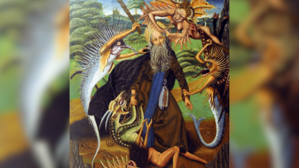 La obra 'San Antonio Abad camino al cielo', atribuida al pintor aragonés Martín Bernat, se expone desde el 8 de abril en el Museo del Louvre de París. / Iglesia en Aragón