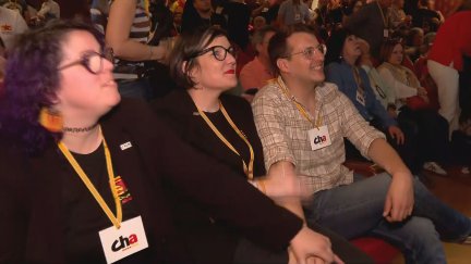 Jorge Pueyo, al ser elegido presidente de Cha en Alcañiz./ Aragón TV