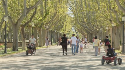 Personas paseando a comienzos de abril por el Parque Grande José Antonio Labordeta, en Zaragoza. / Aragón TV