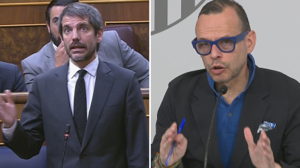 El ministro de Cultura, Ernest Urtasun, (izq) y el director general de Cultura, Pedro Olloqui, (dcha). / Aragón TV