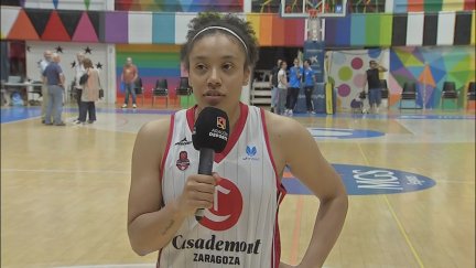 Helena Oma, tras el partido ante el Movistar Estudiantes. Foto: Aragón Deporte