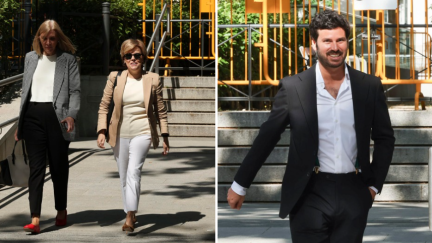 La exvicepresidenta del Gobierno Soraya Sáenz de Santamaría y Guillermo Bárcenas, este lunes. / EFE
