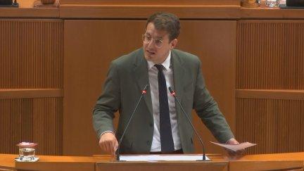 El diputado de CHA, Jorge Pueyo, en la segunda sesión del pleno de investidura. / Aragón TV