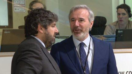 Jorge Azcón en un acto previo al Comité de las Regiones. / Aragón TV