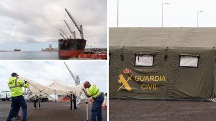 El puerto de Granadilla, al sur de Tenerife, se prepara para la llegada del Hondius. / EFE
