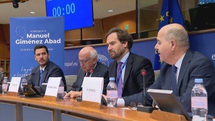 Manuel Giménez Abad, asesinado por ETA hace 25 años, ha sido recordado este martes en Bruselas. / Aragón TV