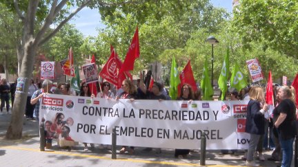 Imagen de archivo de una movilización de los trabajadores de Majorel. / Aragón TV