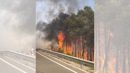 La cercanía de las llamas a la N-230 obliga a cortar el tráfico. / AN